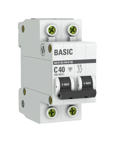 Автоматический выключатель 2P 40А (C) 4,5кА ВА 47-29 Basic (mcb4729-2-40C). Автоматический выключатель. EKF в Щелково