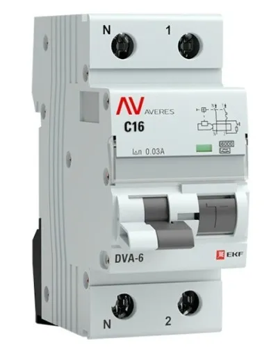 DVA-6 1P+N 16А (C) 30мА (AC) 6кА  AVERES (rcbo6-1pn-16C-30-ac-av). Автоматический выключатель дифференциального тока. EKF в Щелково