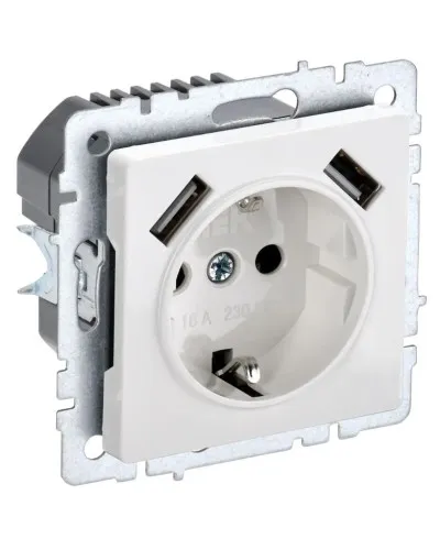 Розетка с з/к с USB A+A 2,1А РЮш10-1-БрБ белый BRITE (BR-R14-16-U21-D21-K01). Розетка с заземлением с защитными шторками, 2,1А. IEK в Щелково