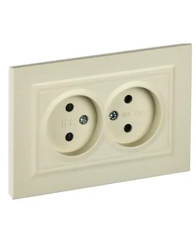 Розетка 2-местная без з/к РСш12-2-БрКр бежевый BRITE (BR-R23-10-K10-F). Розетка без заземления с защитными шторками в сборе. IEK в Щелково