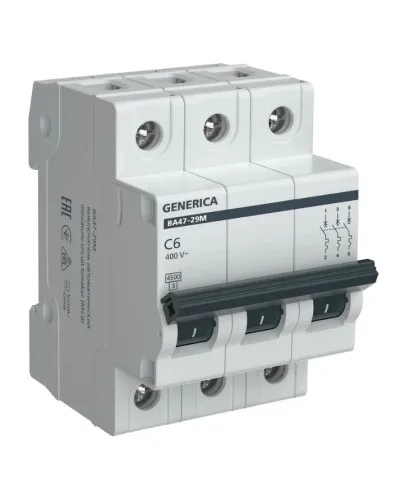GENERICA ВА47-29М 3P C 6А 4,5кА (MVA21-3-006-C-G). Автоматический выключатель. IEK в Щелково