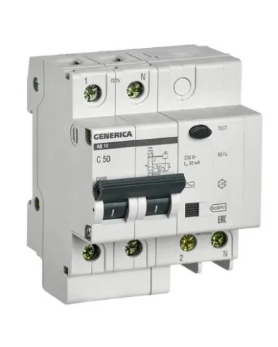 GENERICA АД12 2Р 50А 30мА (MAD15-2-050-C-030). Автоматический выключатель дифференциального тока. IEK в Щелково