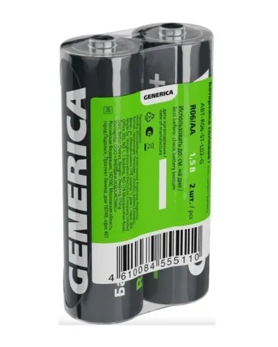 Батарейка солевая R06/AA GENERICA (2 шт) (ABT-R06-ST-L02-G). Батарейка солевая. IEK в Щелково