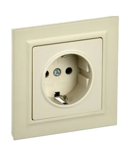 Розетка с з/к РСР14-1-0-БрКр бежевый BRITE (BR-R14-16-K10-F). Розетка с заземлением с защитными шторками в сборе. IEK в Щелково