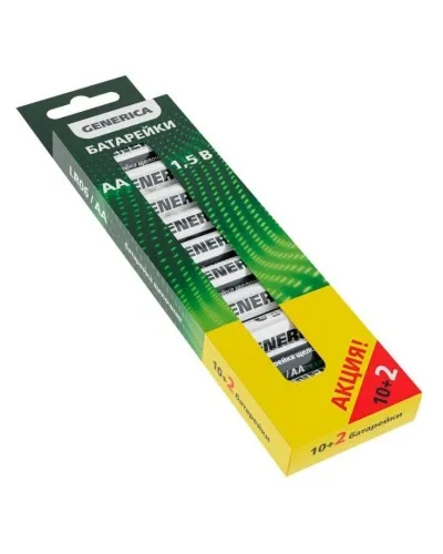 Батарейка Alkaline LR06/AA GENERICA (12 шт) ПРОМО (ABT-LR06-ST-B12-G). Батарейка щелочная. IEK в Щелково