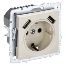 Розетка с з/к с USB A+A 2,1А РЮш10-1-БрКр бежевый BRITE (BR-R14-16-U21-D21-K10). Розетка с заземлением с защитными шторками, 2,1А. IEK