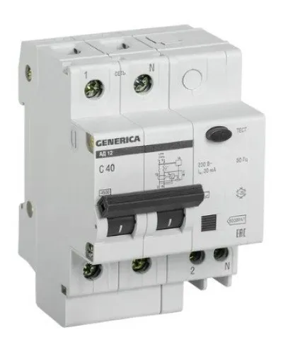 GENERICA АД12 2Р 40А 30мА (MAD15-2-040-C-030). Автоматический выключатель дифференциального тока. IEK в Щелково