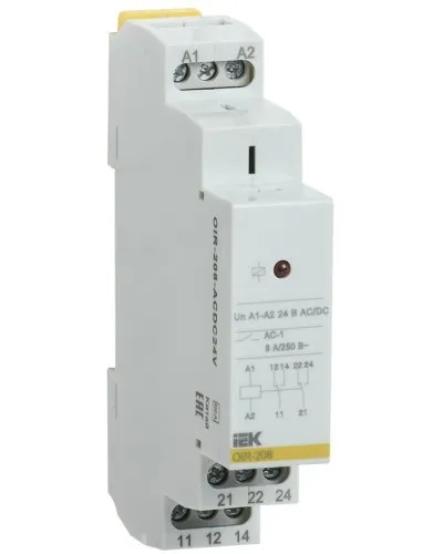 Реле промежуточное модульное OIR 2 контакта 8А 24В AC/DC (OIR-208-ACDC24V). Реле промежуточное модульное. IEK в Щелково
