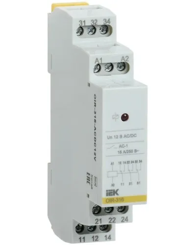 Реле промежуточное модульное OIR 3 контакта 16А 12В AC/DC (OIR-316-ACDC12V). Реле промежуточное модульное. IEK в Щелково