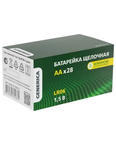 Батарейка Alkaline LR06/AA GENERICA (28 шт) (ABT-LR06-ST-B28-G). Батарейка щелочная. IEK в Щелково