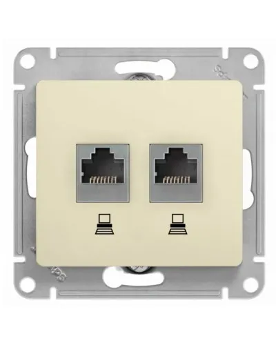 Glossa розетка RJ11+RJ45, 2-местная, кат. 5Е, скрытой установки, механизм, бежевый (GSL000285). Розетка компьютерная + телефонная. Systeme Electric в Щелково
