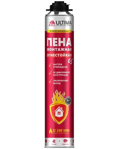 Пена огнестойкая ULTIMA PRO 65, 850 мл. Пена монтажная профессиональная. ULTIMA в Щелково