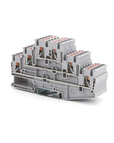 Клемма трехуровневая, зажим push-in, 2.5 кв.мм, синяя (VPR-2.5-3L-BU). Клемма проходная, 6 точки подключения. ДКС в Щелково