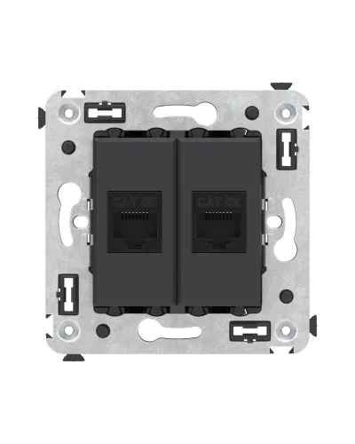 Розетка RJ-45 в стену, кат.5E, Avanti, двойная, черный матовый (4412664). Розетка компьютерная. ДКС в Щелково