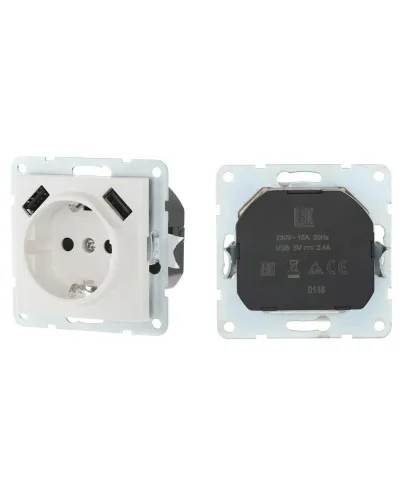 Розетка с з/к + 2xUSB разъема, 2А, белый LK60 (868004-1). Розетка. Экопласт в Щелково